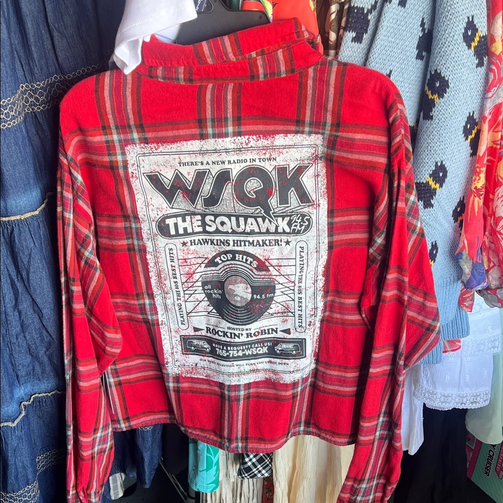 Stranger Things Red Plaid Cropped Button-Up flannel (multiple sizes)